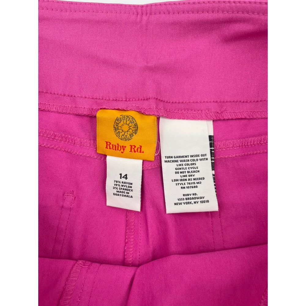 Ruby Rd Womens Pink Pull On Capri Pants Size 14 Cropped Stretch Trousers - Picture 2 of 8